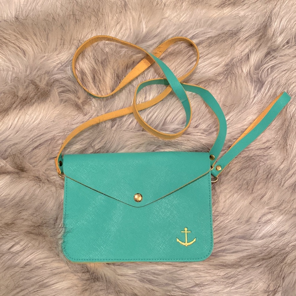 Top it Off | Green & Yellow Anchor Crossbody Wristlet